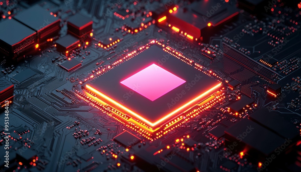 Fototapeta premium Illuminated Central Processing Unit on a Motherboard