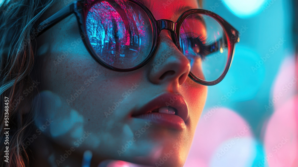 a woman look at product in virtual screen a woman look at product in virtual screen