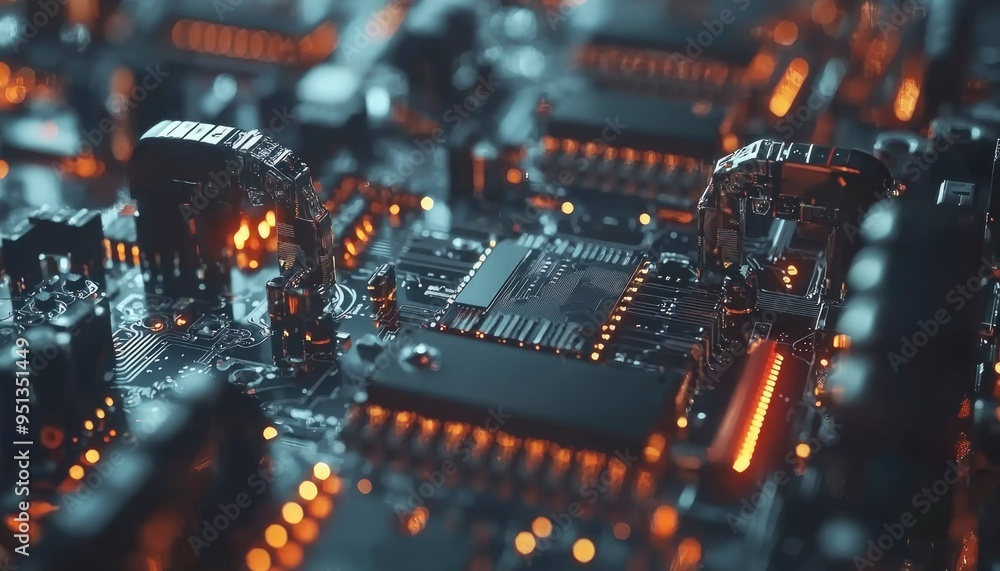 Close-up of a Circuit Board with Glowing Components Close-up of a Circuit Board with Glowing Components