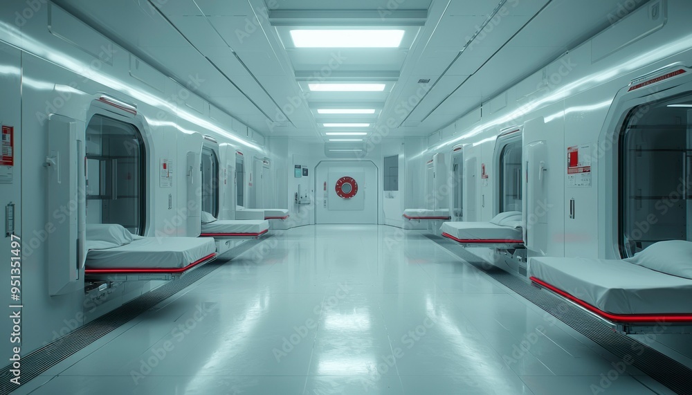 Futuristic Spaceship Corridor with Beds Futuristic Spaceship Corridor with Beds