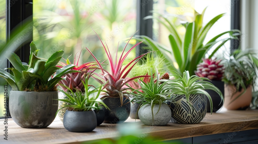 Air Plant Haven: Modern Home Garden with Stylish Pots and Varied Air Plants Air Plant Haven: Modern Home Garden with Stylish Pots and Varied Air Plants