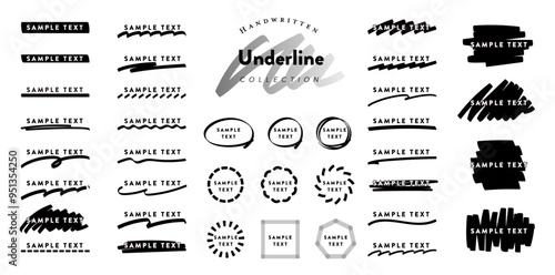 Handwritten marker underline vector material set