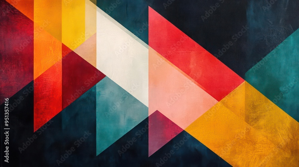 An abstract art piece that features geometric shapes and bright pops of color against a dark backgro An abstract art piece that features geometric shapes and bright pops of color against a dark backgro