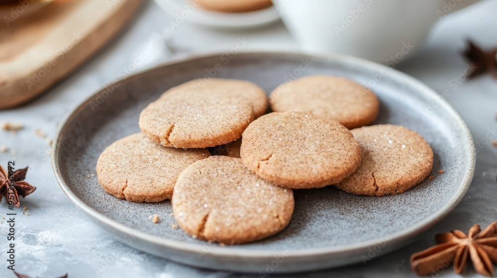 Homemade Cinnamon Sugar Cookies on a Plate with Spices Homemade Cinnamon Sugar Cookies on a Plate with Spices