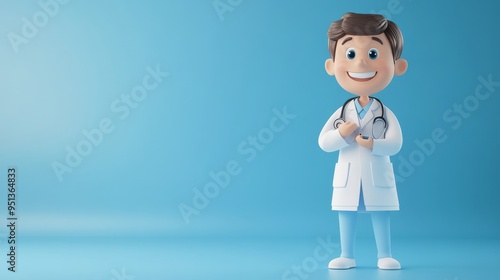 Cheerful Doctor with Stethoscope in Bright Clinic 3D Clipart photo