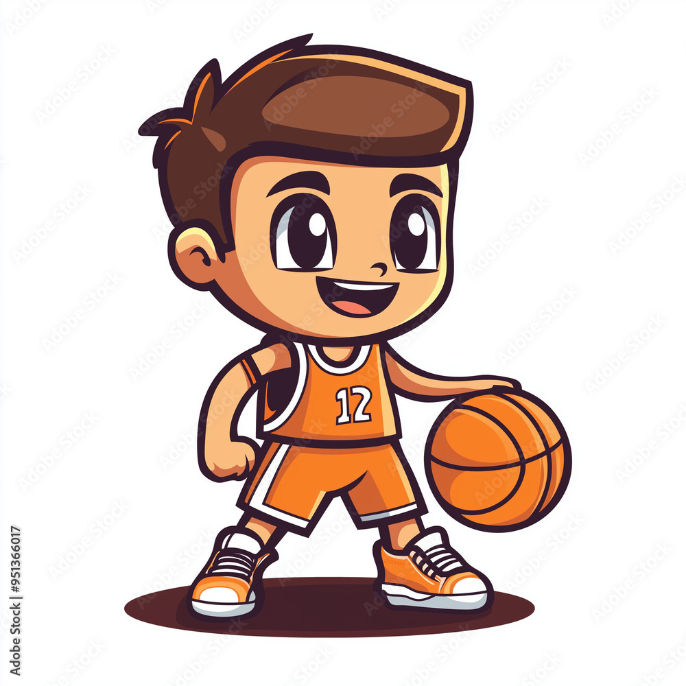 Cartoon Boy in Basketball Uniform Holding Ball, Sports Character Illustration
Cartoon Boy in Basketball Uniform Holding Ball, Sports Character Illustration