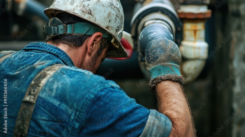 Hardworking Construction Worker Intently Focused on Task Hardworking Construction Worker Intently Focused on Task