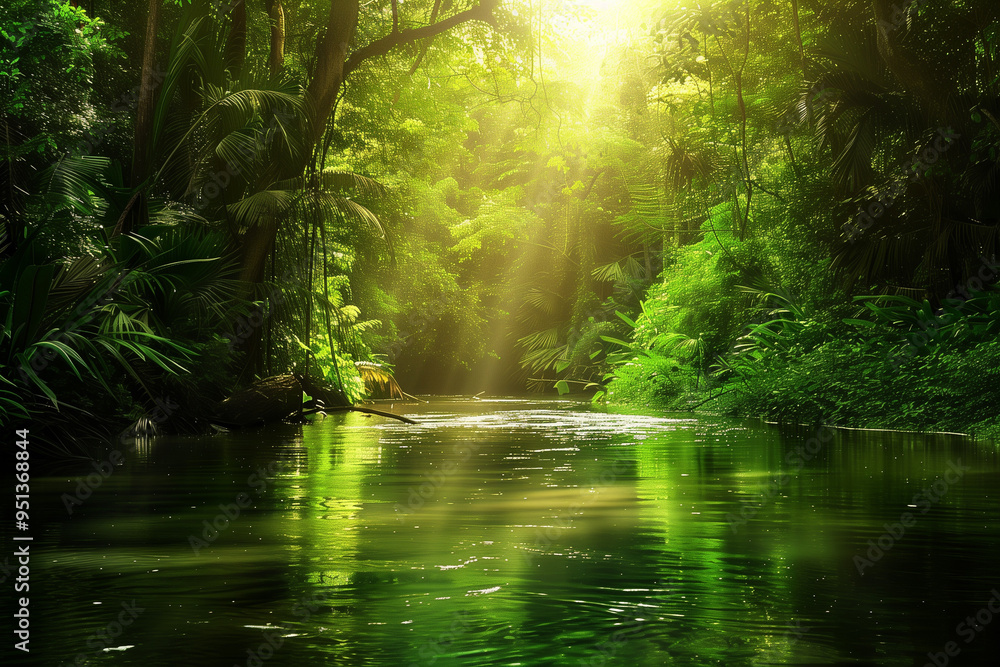 Tranquil River Winding Through a Lush Rainforest Tranquil River Winding Through a Lush Rainforest