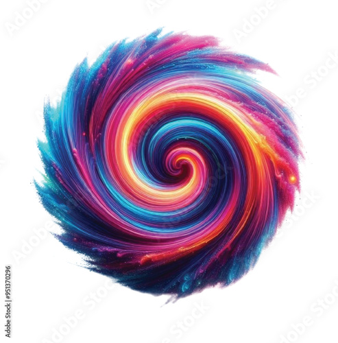 Swirling vortex of vibrant neon colors with white background