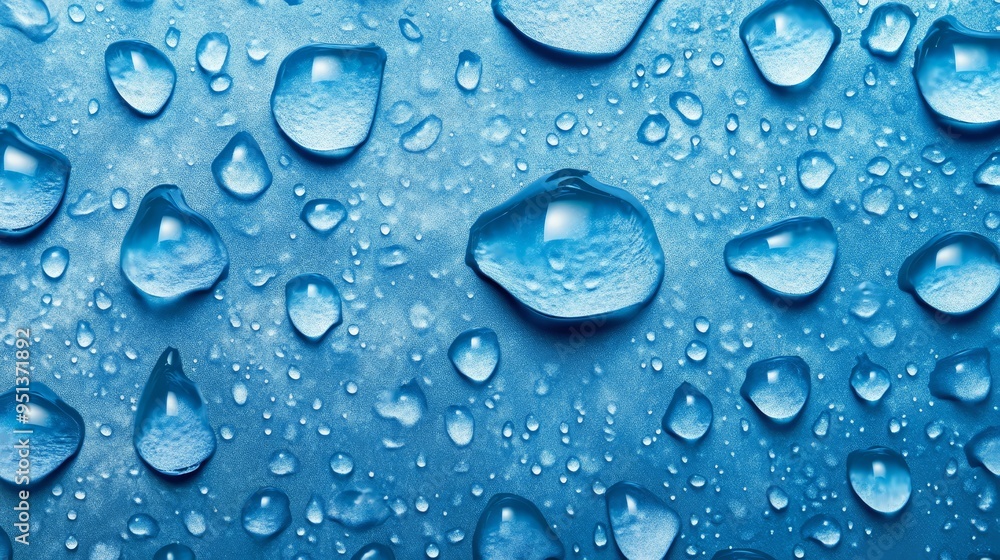 Water Droplets On Blue Background Macro Photography Water Droplets On Blue Background Macro Photography