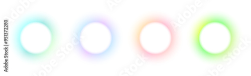 Set of abstract color gradient circle frame isolated on white backgrounds. Collection colorful blend mesh with soft neon light. Holographic iridescent round circles with liquid vibrant gradient blur. photo