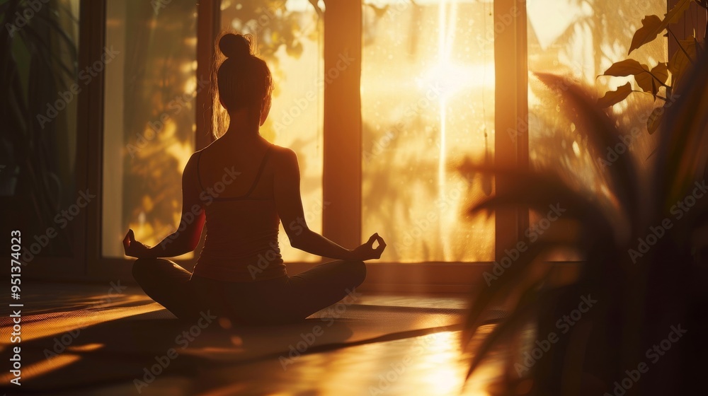 A person starting their morning with a calming yoga session, preparing for the day ahead. A person starting their morning with a calming yoga session, preparing for the day ahead.