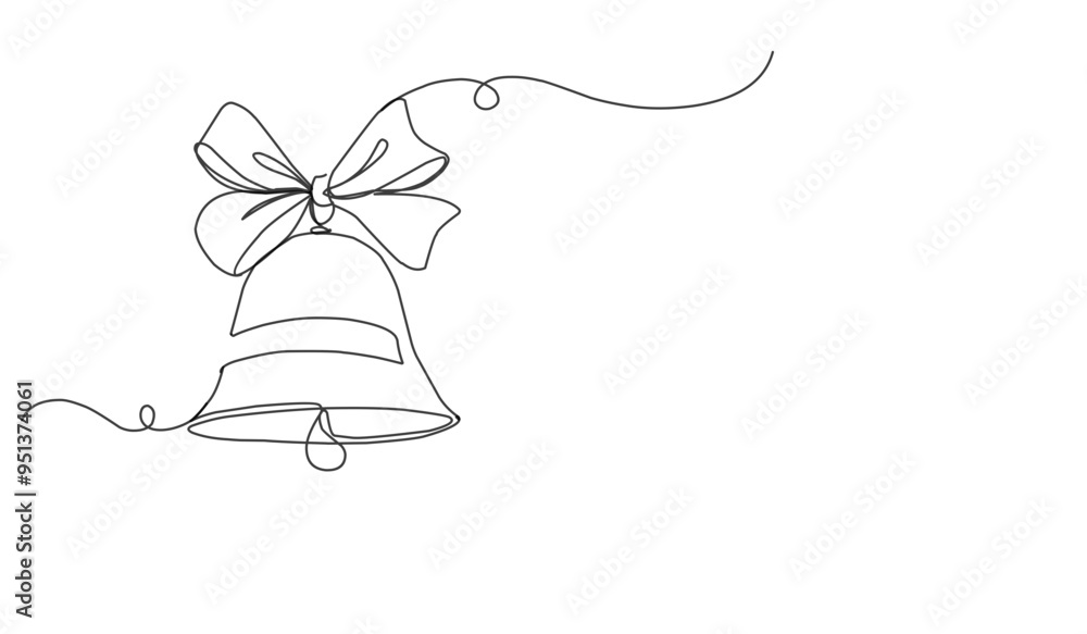 One line drawing of a forest with Сhristmas bell One line drawing of a forest with Сhristmas bell