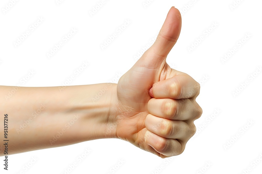 Female hand with thumb up gesture on white background. Isolated. Female hand with thumb up gesture on white background. Isolated.