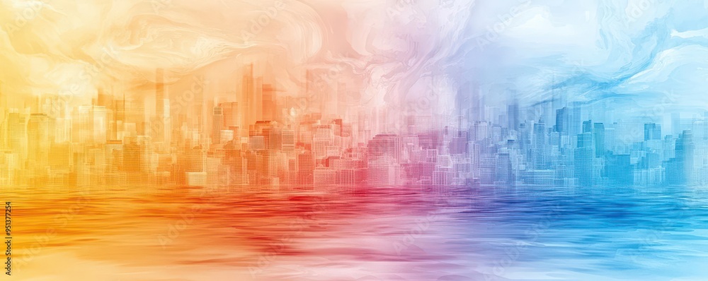 Obraz premium Urban heat island effect, thermal imaging of city with highcontrast, vibrant colors showing temperature differences