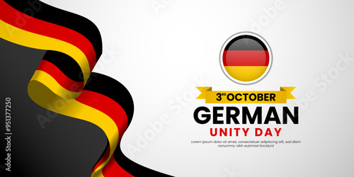 German Unity Day celebration Banner Background with Waving ribbon flag Vector illustration