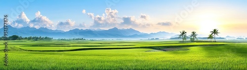Tranquil rural landscape at dawn, serene countryside, early morning peace