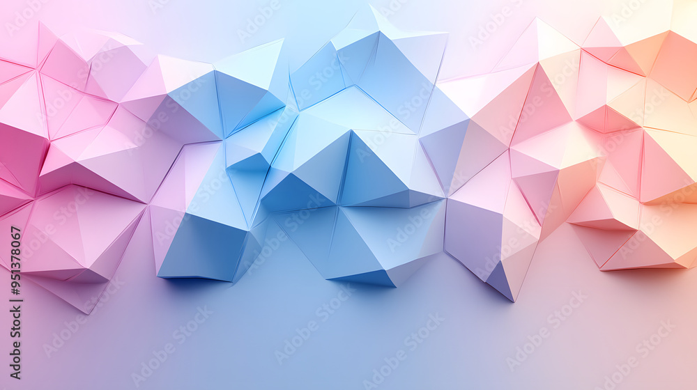 Abstraktes Low-Poly-Design mit ineinandergreifenden geometrischen Formen in Pastellfarben
Abstraktes Low-Poly-Design mit ineinandergreifenden geometrischen Formen in Pastellfarben
