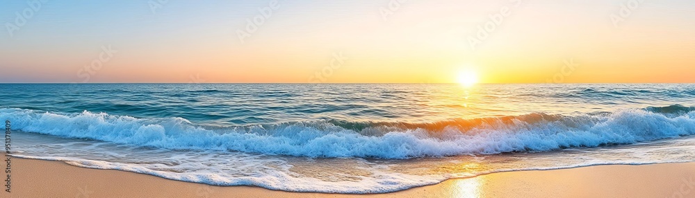 Tranquil sea waves basking in sunrise glow, sea waves sunrise, morning calm Tranquil sea waves basking in sunrise glow, sea waves sunrise, morning calm