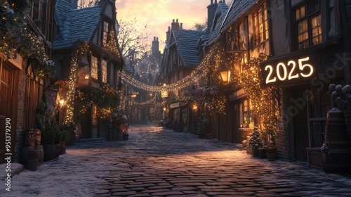 Enchanting European Village Street in Winter Wonderland