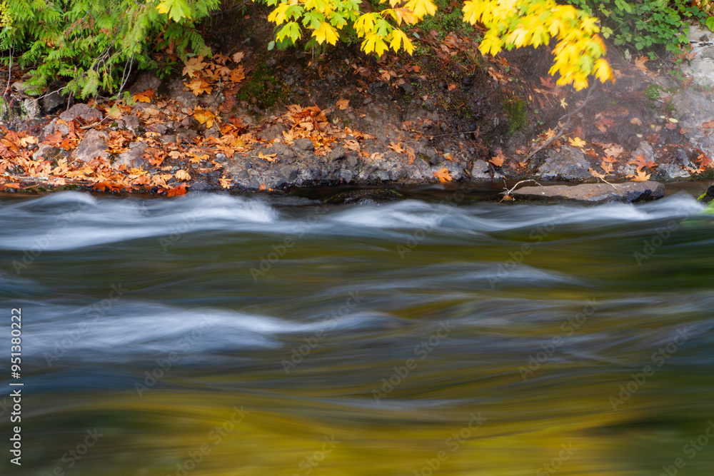 Golden autumn reflections on McKenzie River in Cascade Mountains of Oregon. Golden autumn reflections on McKenzie River in Cascade Mountains of Oregon.