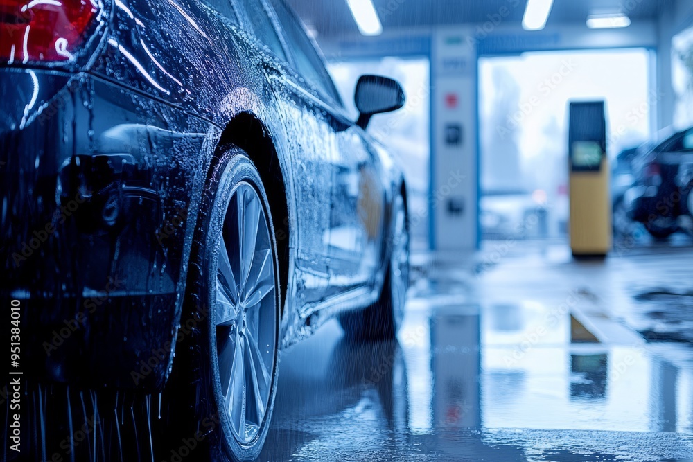 illustration of a car wash place, automated car wash, washing cars using machine illustration of a car wash place, automated car wash, washing cars using machine