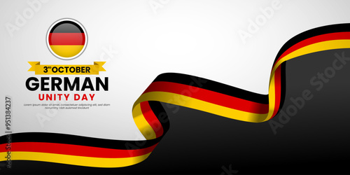 German Unity Day background on October 3rd with Germany waving ribbon flag