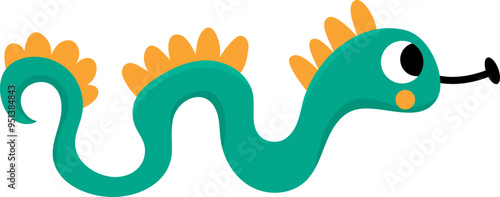 Vector dragon icon. Cute long dinosaur illustration for kids. Funny fantasy snake clipart for children isolated on white background. Cartoon prehistoric animal picture