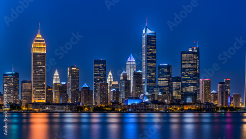 Urban CBD office, the city skyline and commercial area are outside the floor window