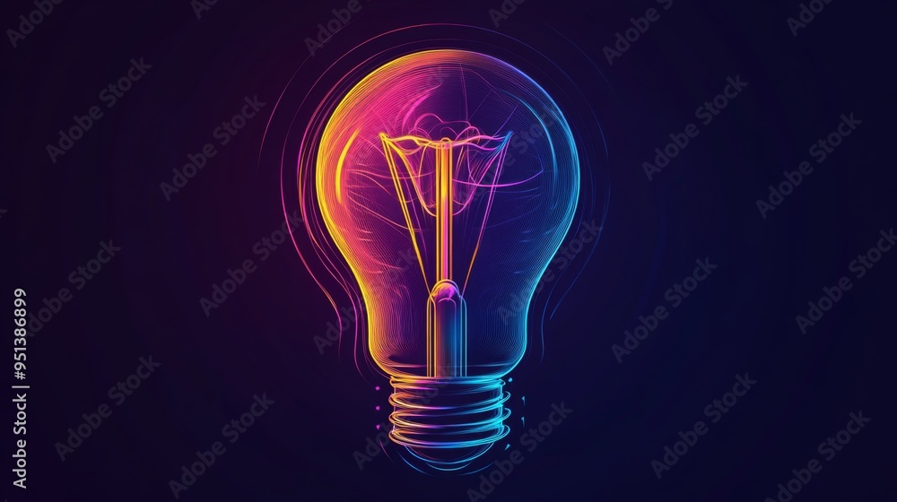 One-Line Light Bulb Lamp Art, Continuous Single Line Design Representing Creative Energy Concept, Brainstorm and Business Solution One-Line Light Bulb Lamp Art, Continuous Single Line Design Representing Creative Energy Concept, Brainstorm and Business Solution