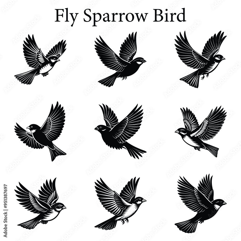 Set of sparrow silhouette vector illustration Set of sparrow silhouette vector illustration