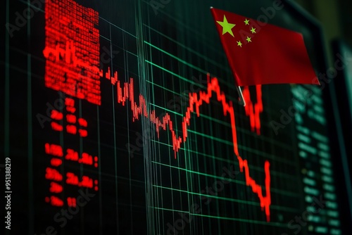 Illustration of the Chinese Stock Market financial chart going down, global finance crisis, stock market crash	
 photo