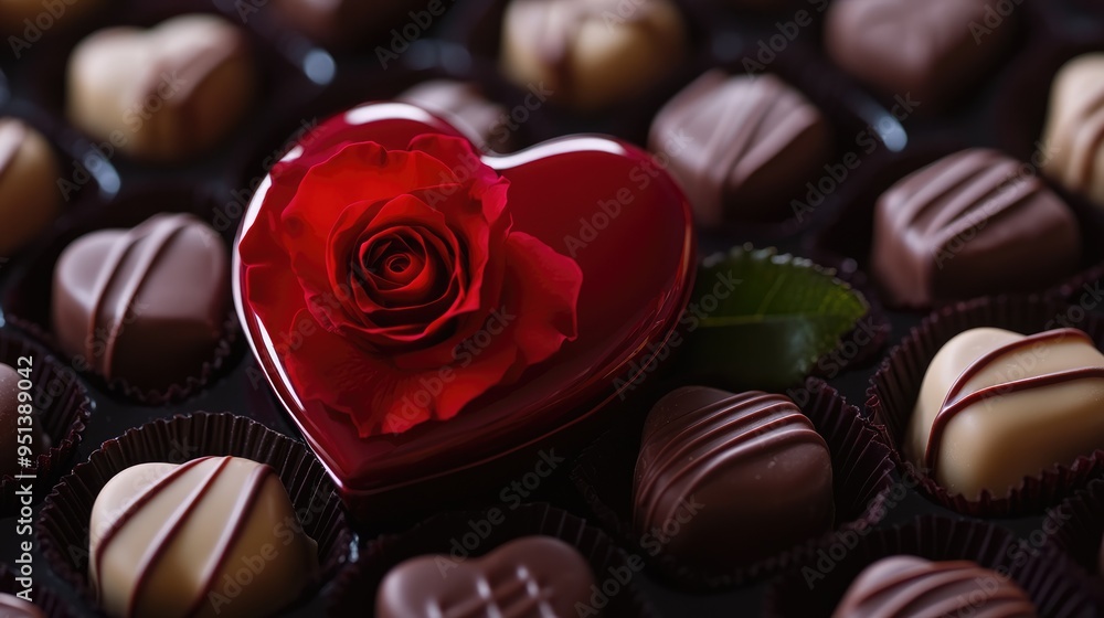 Heart-Shaped Box with a Red Rose and Chocolate Treats Heart-Shaped Box with a Red Rose and Chocolate Treats
