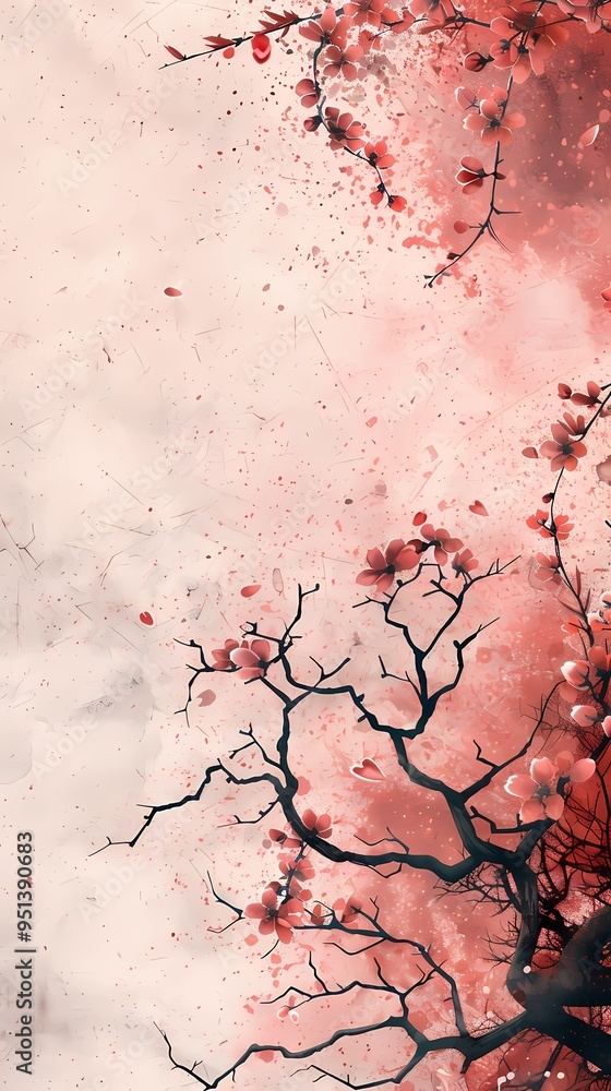 Naklejka premium vintage cherry blossom plants pattern illustration poster background