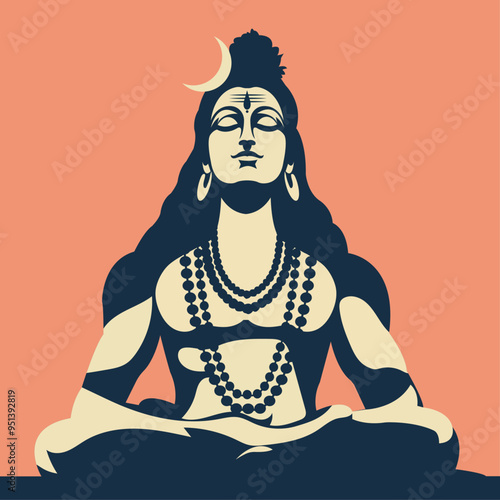 Vector illustration of  Hindu Lord Siva in simple minimalistic art form
