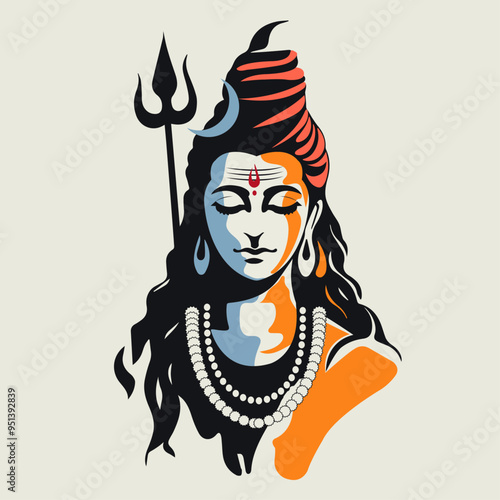 Vector illustration of  Hindu Lord Siva in simple minimalistic art form