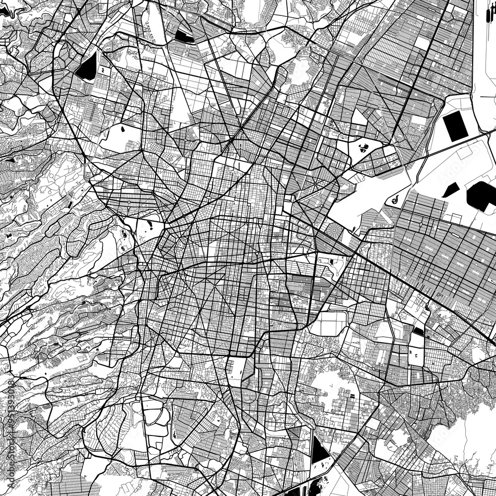 Naklejka premium City Monochrome Black and White Minimalist Street Road Aesthetic Decoration Map