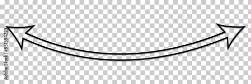 Dual sided arrow. Curved arc shape. Semicircular thin double ended arrow. Dual sided arrow Vector illustration.