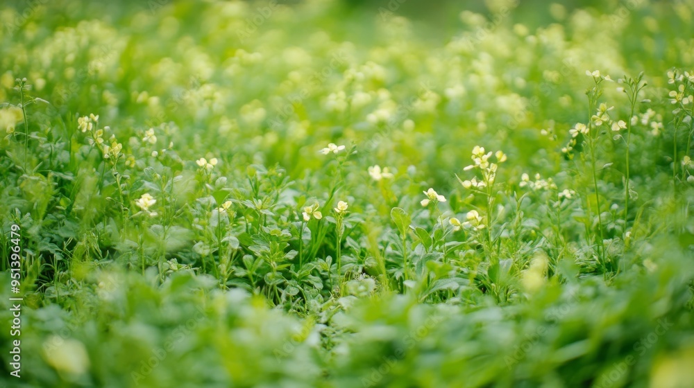 Early spring's sunny canvas of verdant plants. Early spring's sunny canvas of verdant plants.