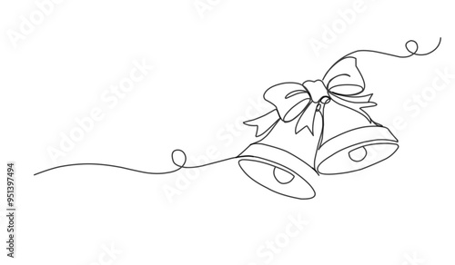 One line drawing of a forest with Сhristmas bell