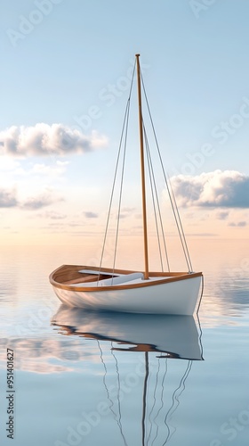 Cozy Sailboat Rocking on a Tranquil Lake with Wispy Clouds and Gentle Breeze