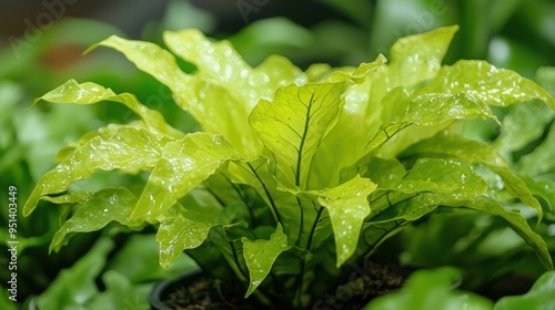 Vibrant Asplenium Leaf Bird's Nest Fern Close-Up in Natural Light - Botanical Beauty and Greenery Concept photo