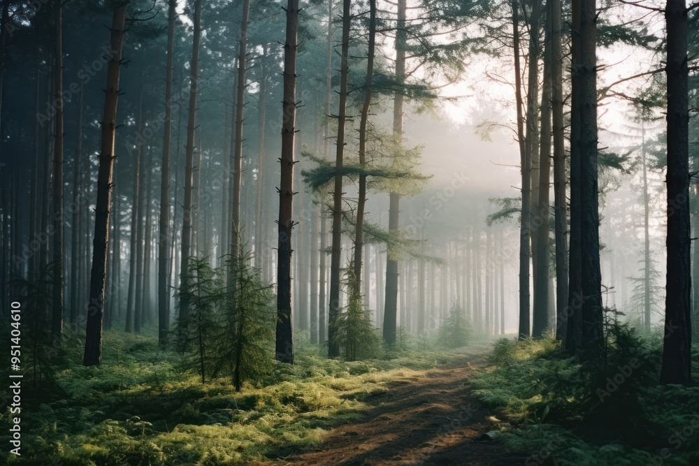 Fototapeta premium Pine forest landscape outdoors woodland.