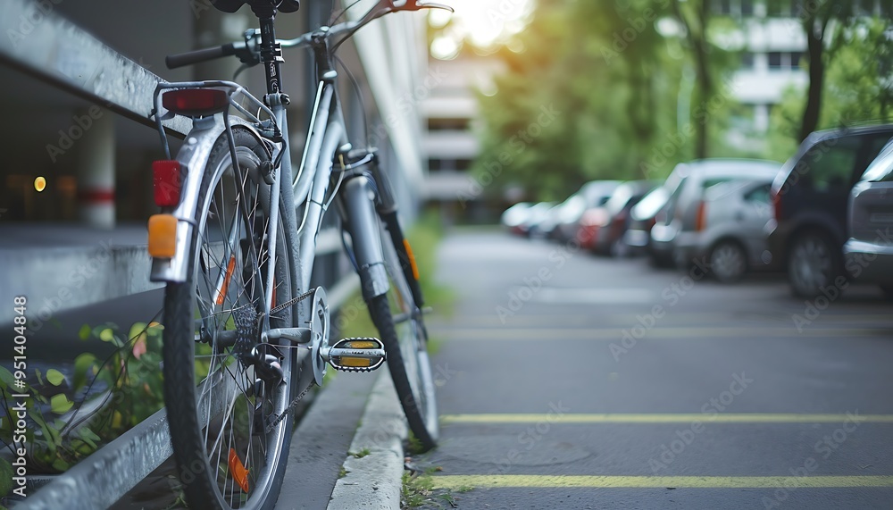 Bicycle parked on the street in the city. Bicycle parking in the city. Bicycle parked on the street in the city. Bicycle parking in the city.