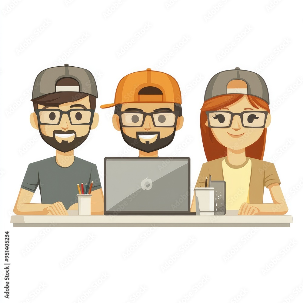 Diverse team of casual millennial coworkers using laptops, smartphones and drinking coffee Diverse team of casual millennial coworkers using laptops, smartphones and drinking coffee