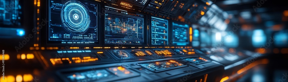 A close-up of a futuristic logistics command center, where AI systems manage international marketing strategies and supply chain efficiency in real-time A close-up of a futuristic logistics command center, where AI systems manage international marketing strategies and supply chain efficiency in real-time