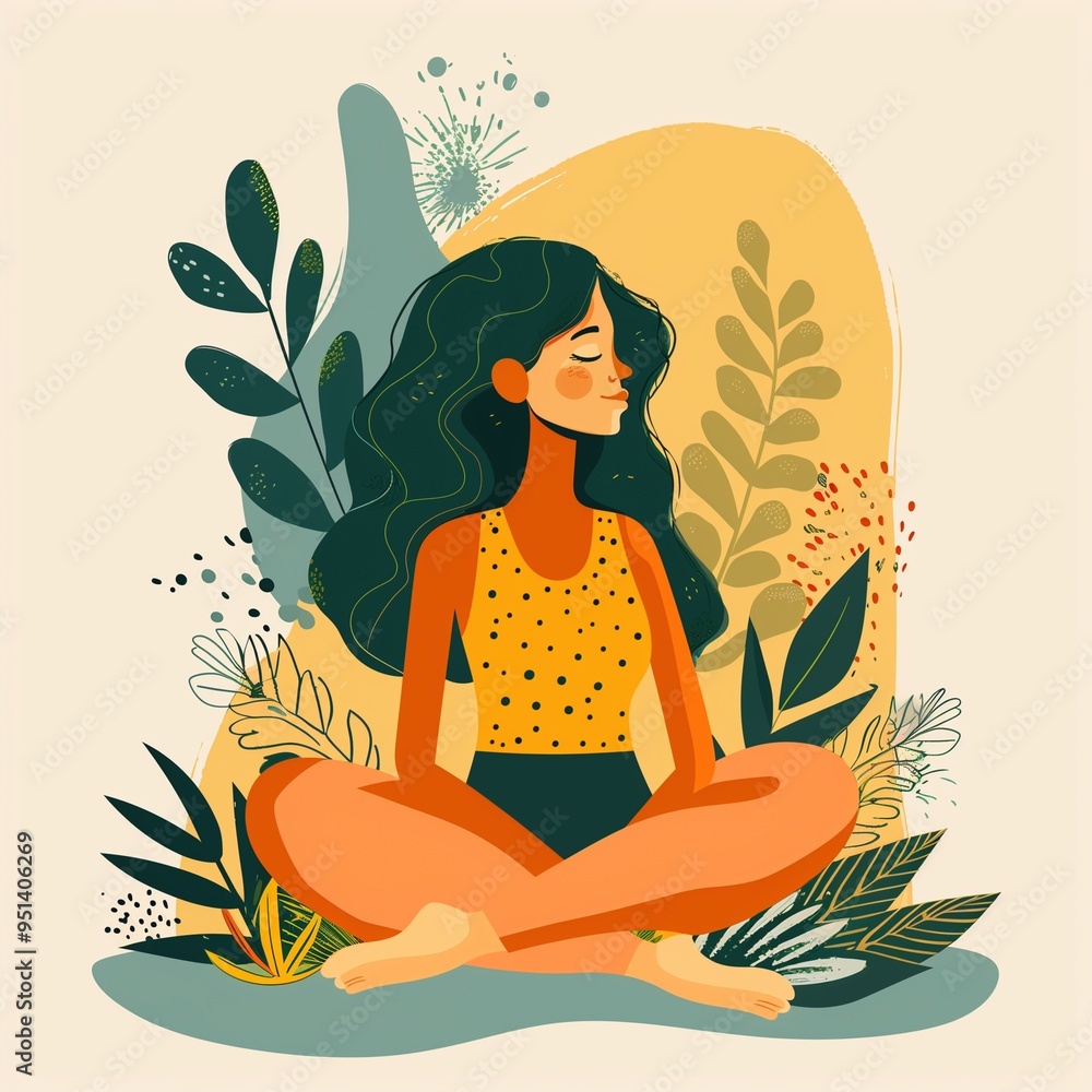 Tranquil abstract woman illustration with nature-inspired design and calming colors Tranquil abstract woman illustration with nature-inspired design and calming colors