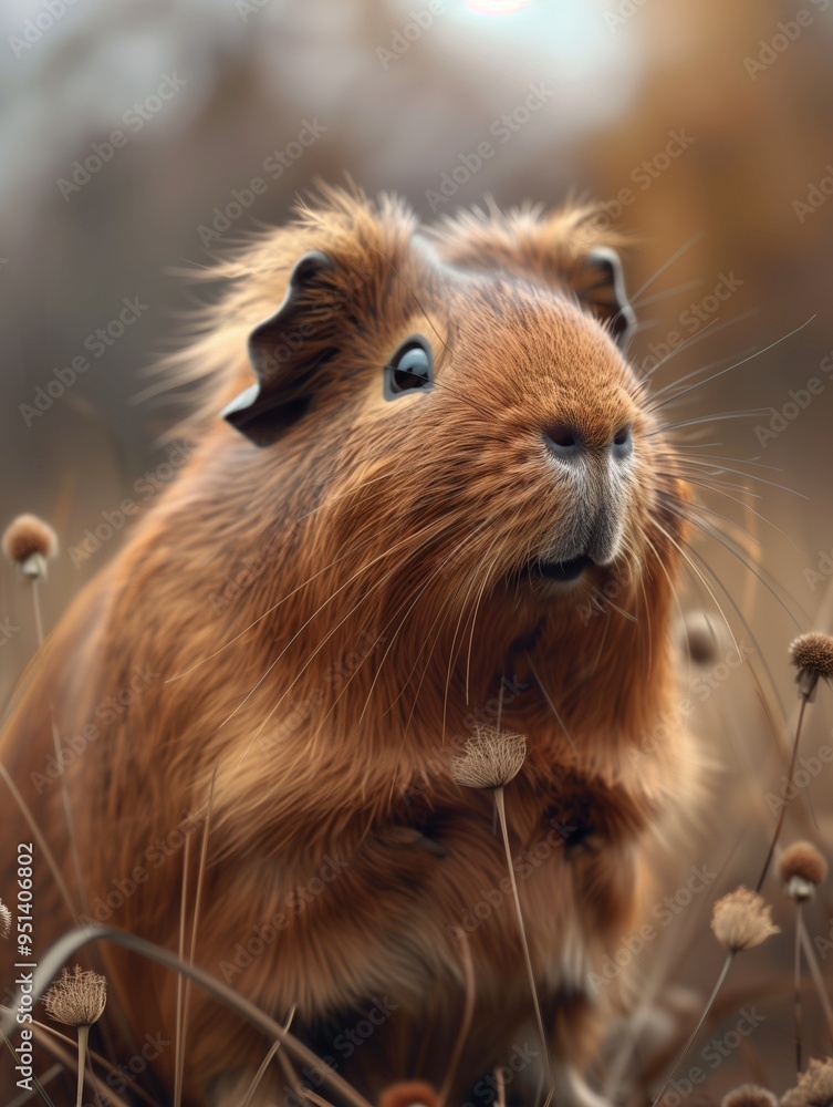 Guinea Pig, Cavy in Grassland Close Up Portrait Guinea Pig, Cavy in Grassland Close Up Portrait