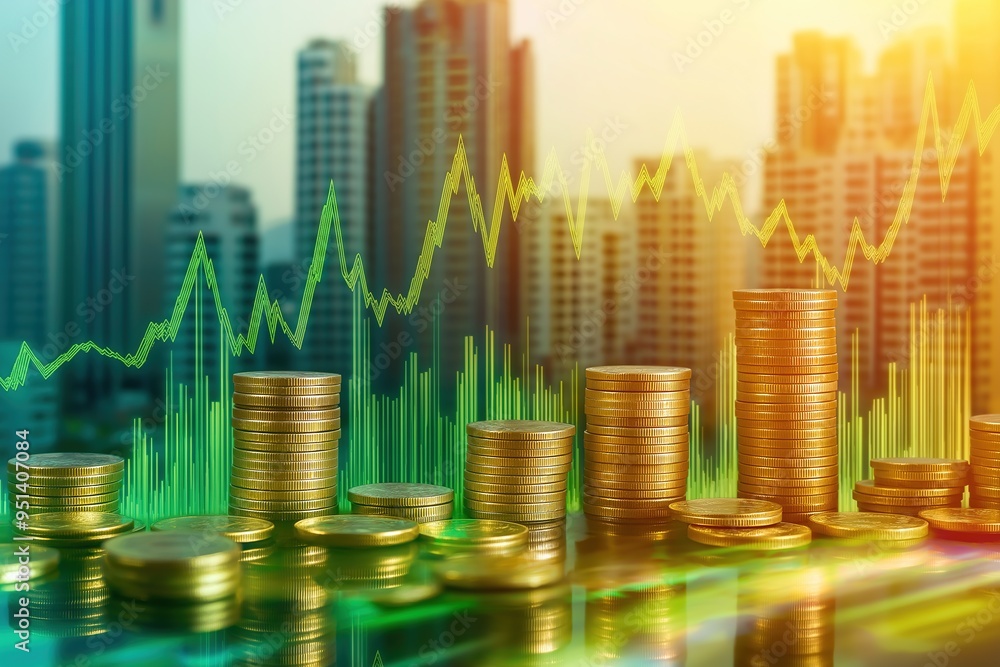 Vibrant Real Estate Investment Concept with Growing Wealth and Upward-Trending Graph in Urban Setting Vibrant Real Estate Investment Concept with Growing Wealth and Upward-Trending Graph in Urban Setting
