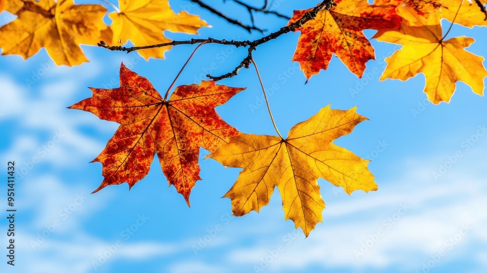 Vibrant autumn leaves against a clear blue sky, showcasing the beauty of nature and seasonal change. Vibrant autumn leaves against a clear blue sky, showcasing the beauty of nature and seasonal change.